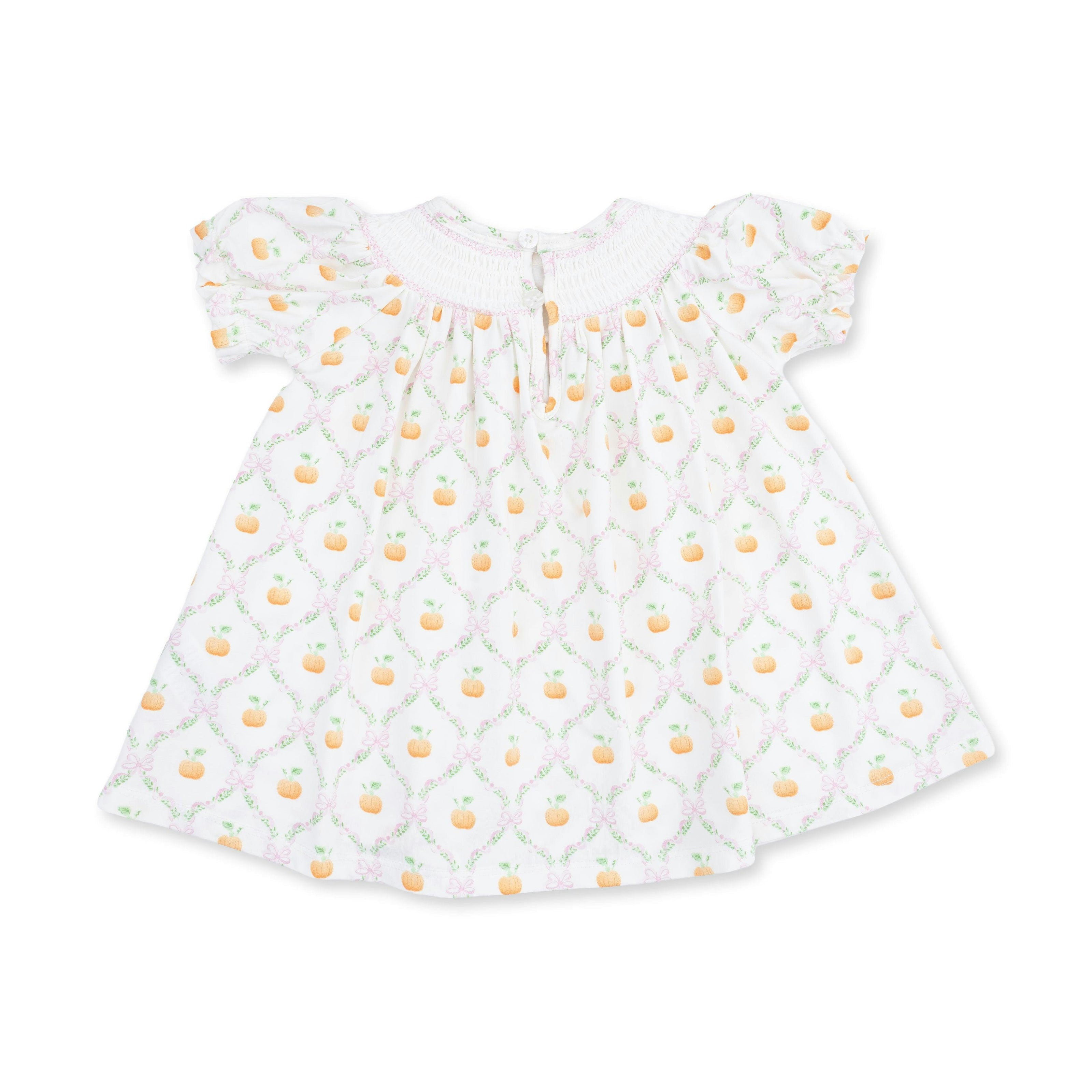 Pretty Pumpkin Trellis - Jane Puff Sleeve Bishop Dress and Bloomer