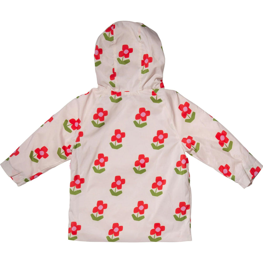 Baby Flower Print Ribbed Cuff Hooded Zipper Raincoat