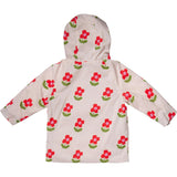 Baby Flower Print Ribbed Cuff Hooded Zipper Raincoat