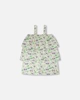 Jersey Romper With Tiers Green Printed Flowers