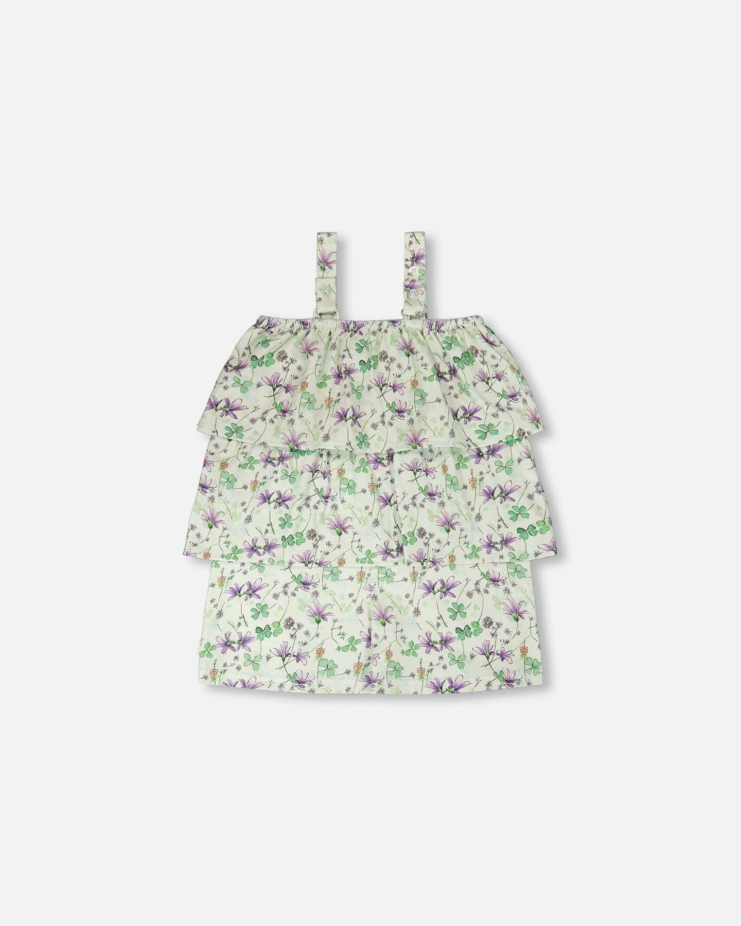 Jersey Romper With Tiers Green Printed Flowers