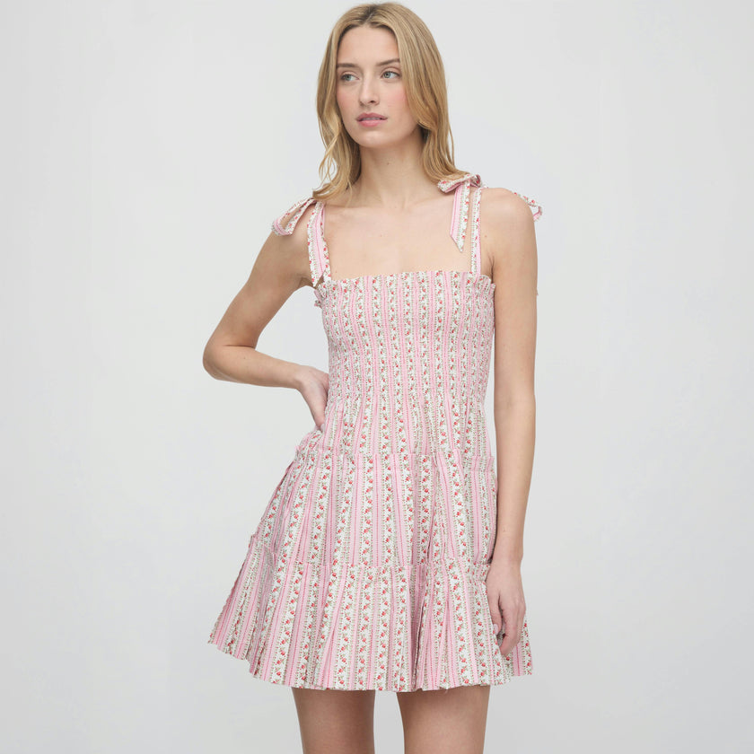 The Ribbon Charlotte Nap Dress - Pink Floral Dot Stripe