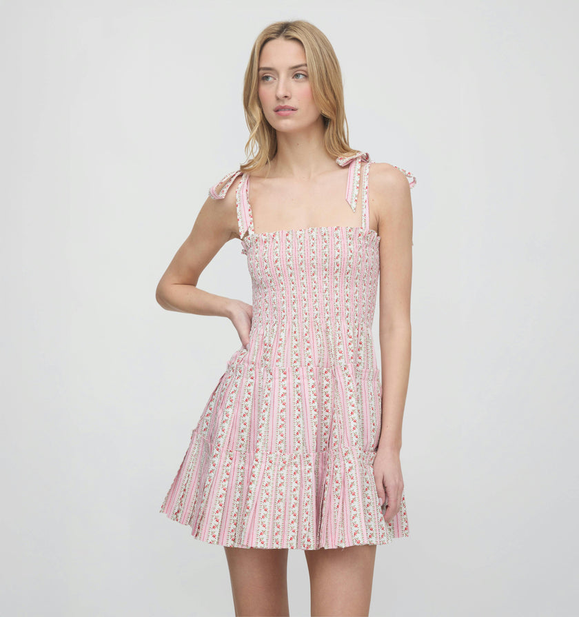 The Ribbon Charlotte Nap Dress - Pink Floral Dot Stripe