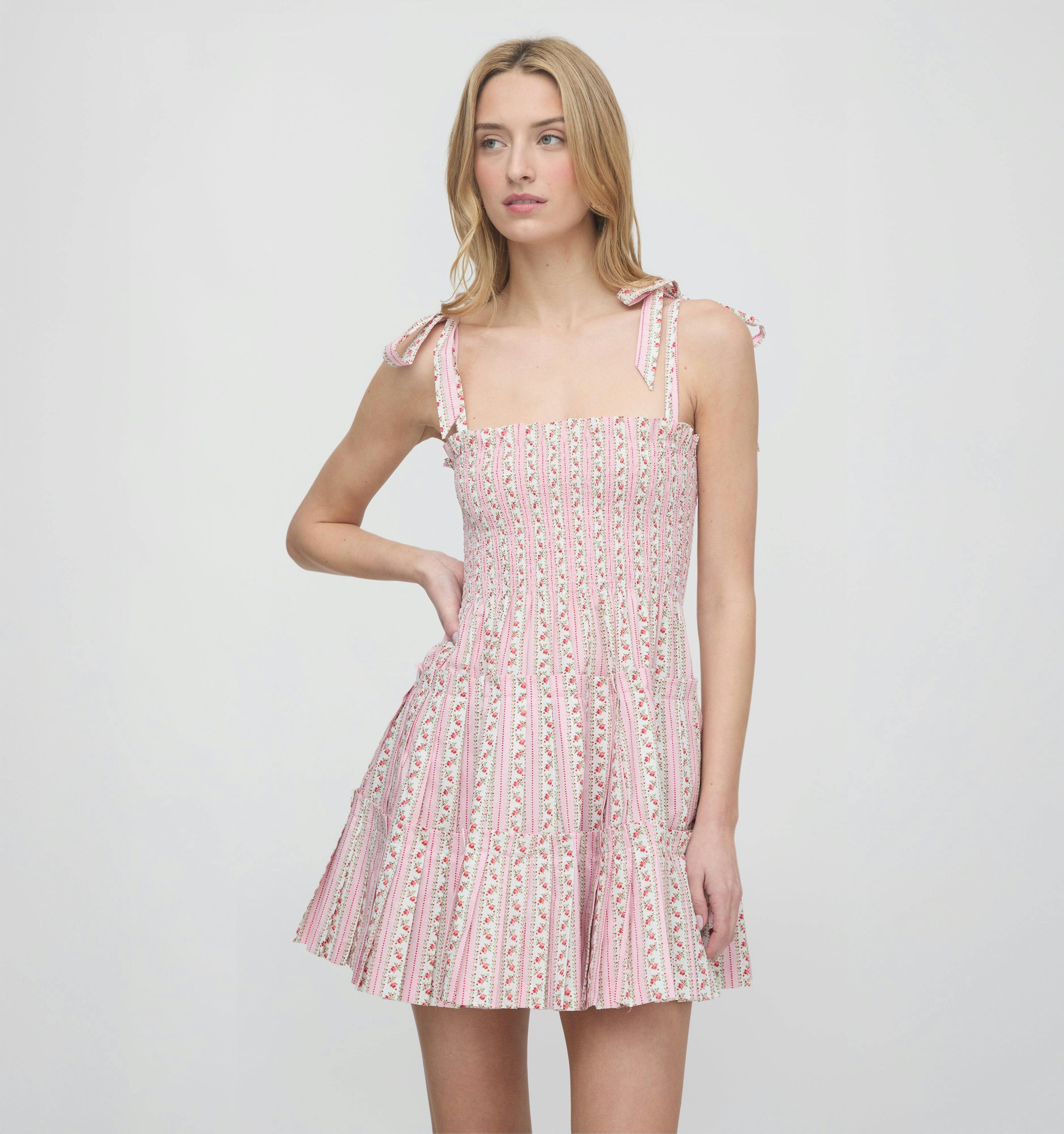 The Ribbon Charlotte Nap Dress - Pink Floral Dot Stripe