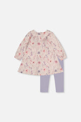 Organic Cotton Dress And Legging Set Pink Printed Flowers