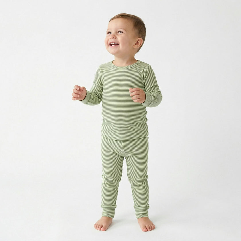 Evergreen Stripe Bamboo Kids Pajama Set