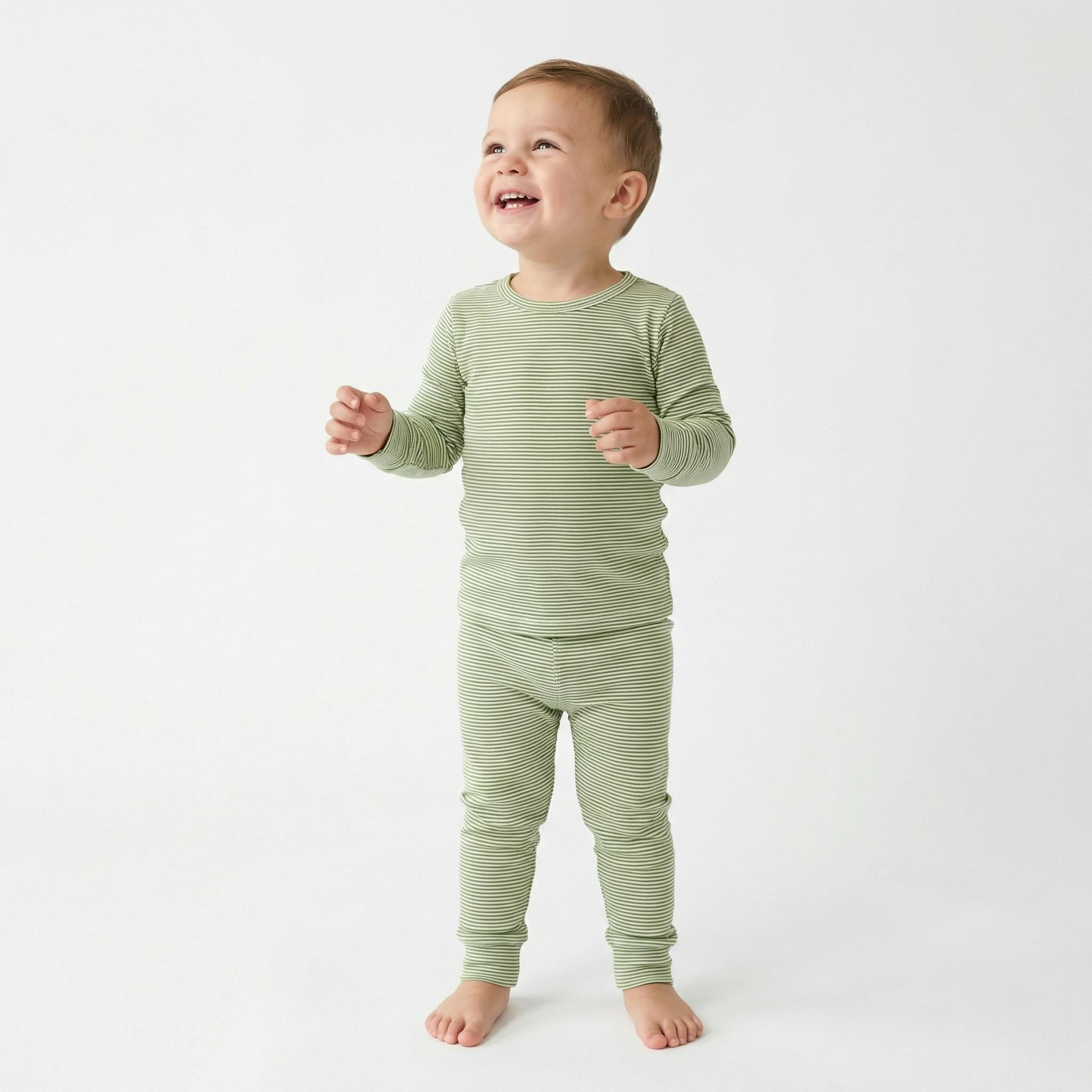Evergreen Stripe Bamboo Kids Pajama Set