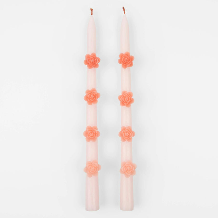 Pink Flower Taper Candles