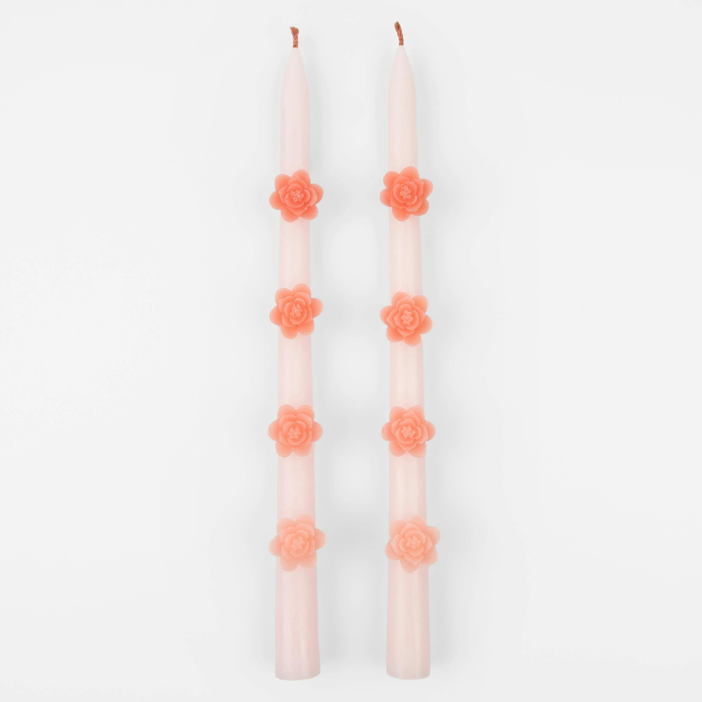Pink Flower Taper Candles