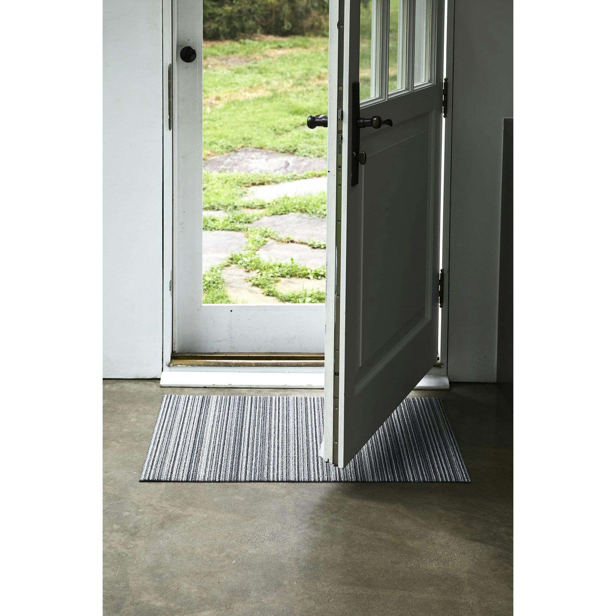 Skinny Stripe Shag Floor Mat, Black
