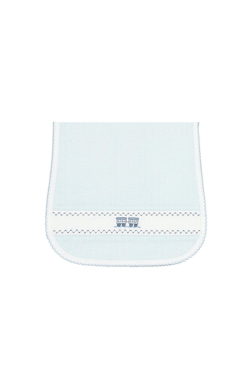 Blue Herringbone Embroidered Burp Cloth