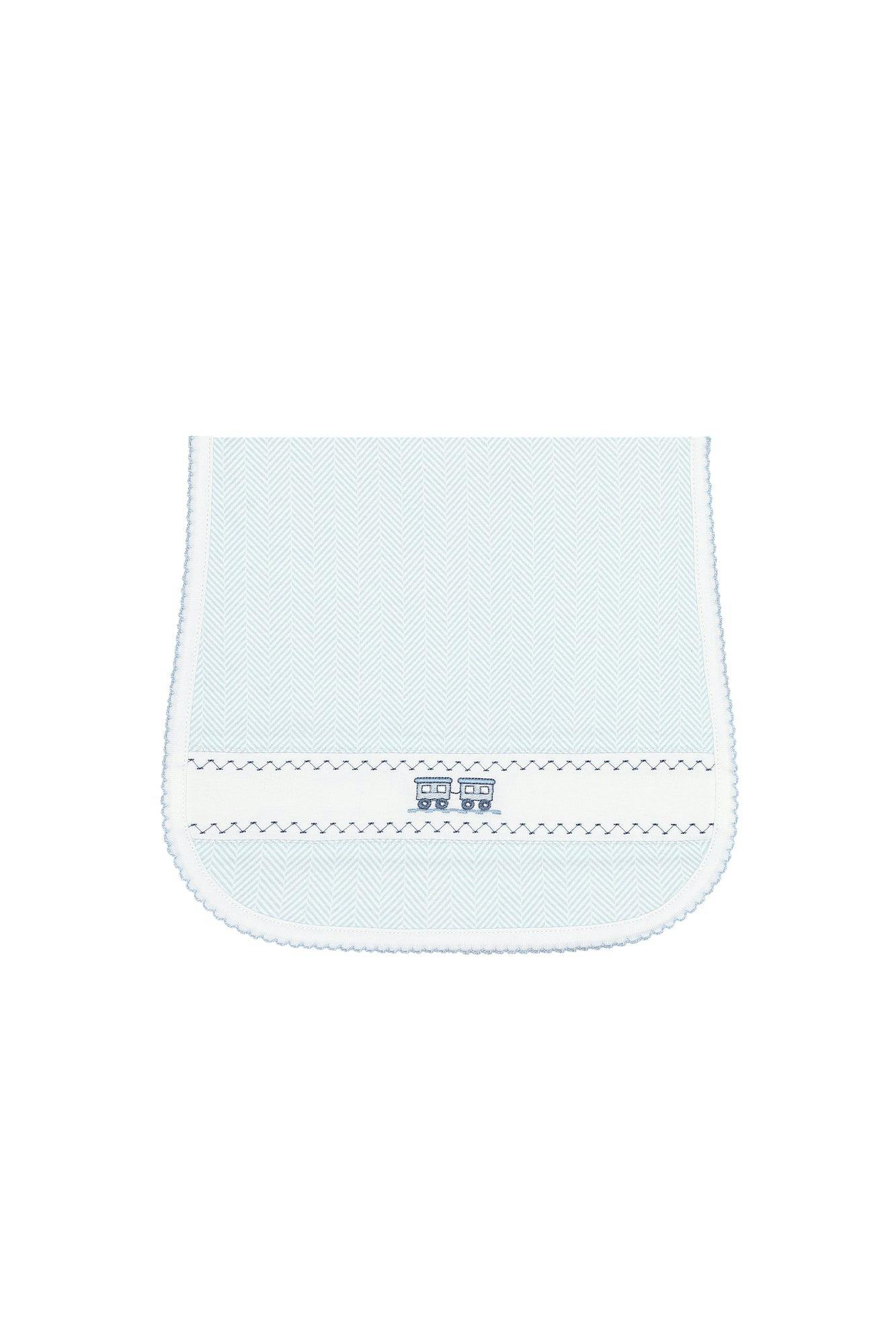 Blue Herringbone Embroidered Burp Cloth