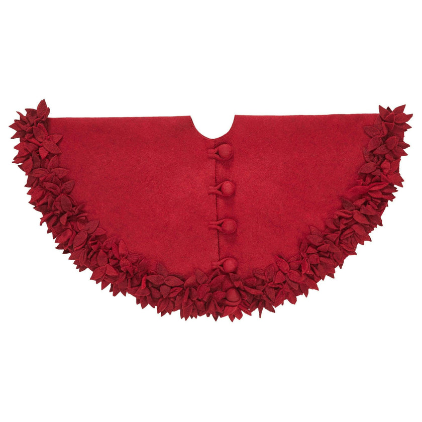 Handmade Overlapping Flowers Maroon XL Christmas Tree Skirt 72"