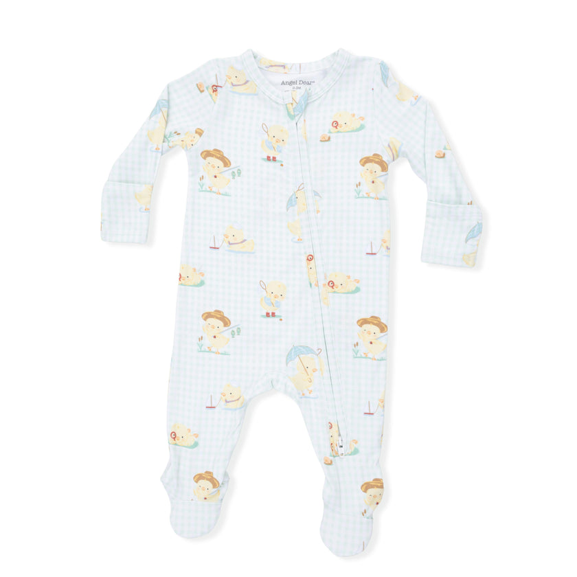Vintage Spring Ducklings Green - 2 Way Zipper Footie