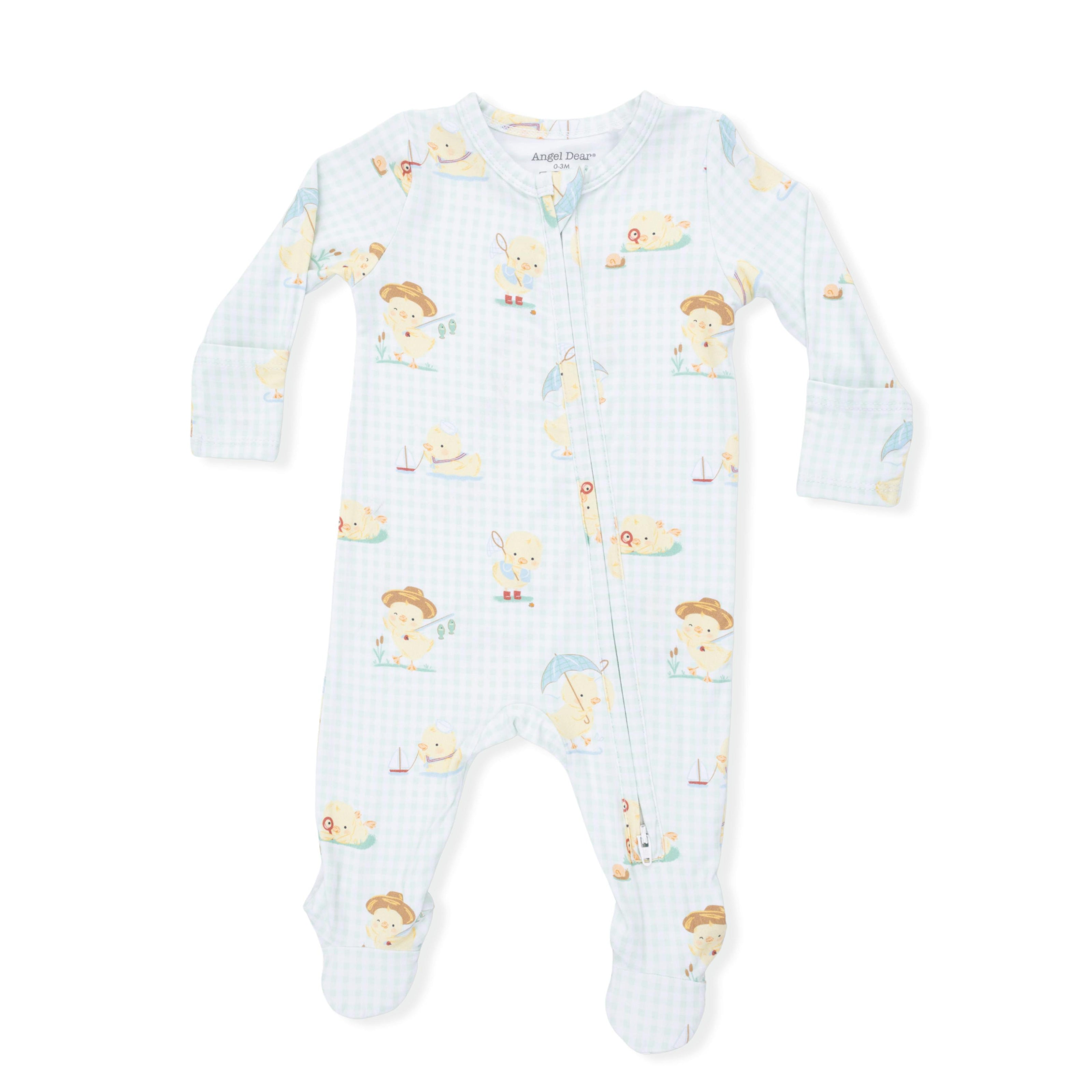Vintage Spring Ducklings Green - 2 Way Zipper Footie