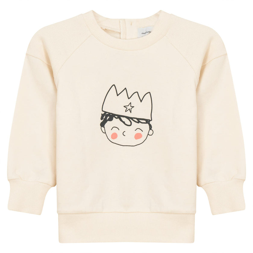 Crown Print Ribbed Button Front Sweatshirt