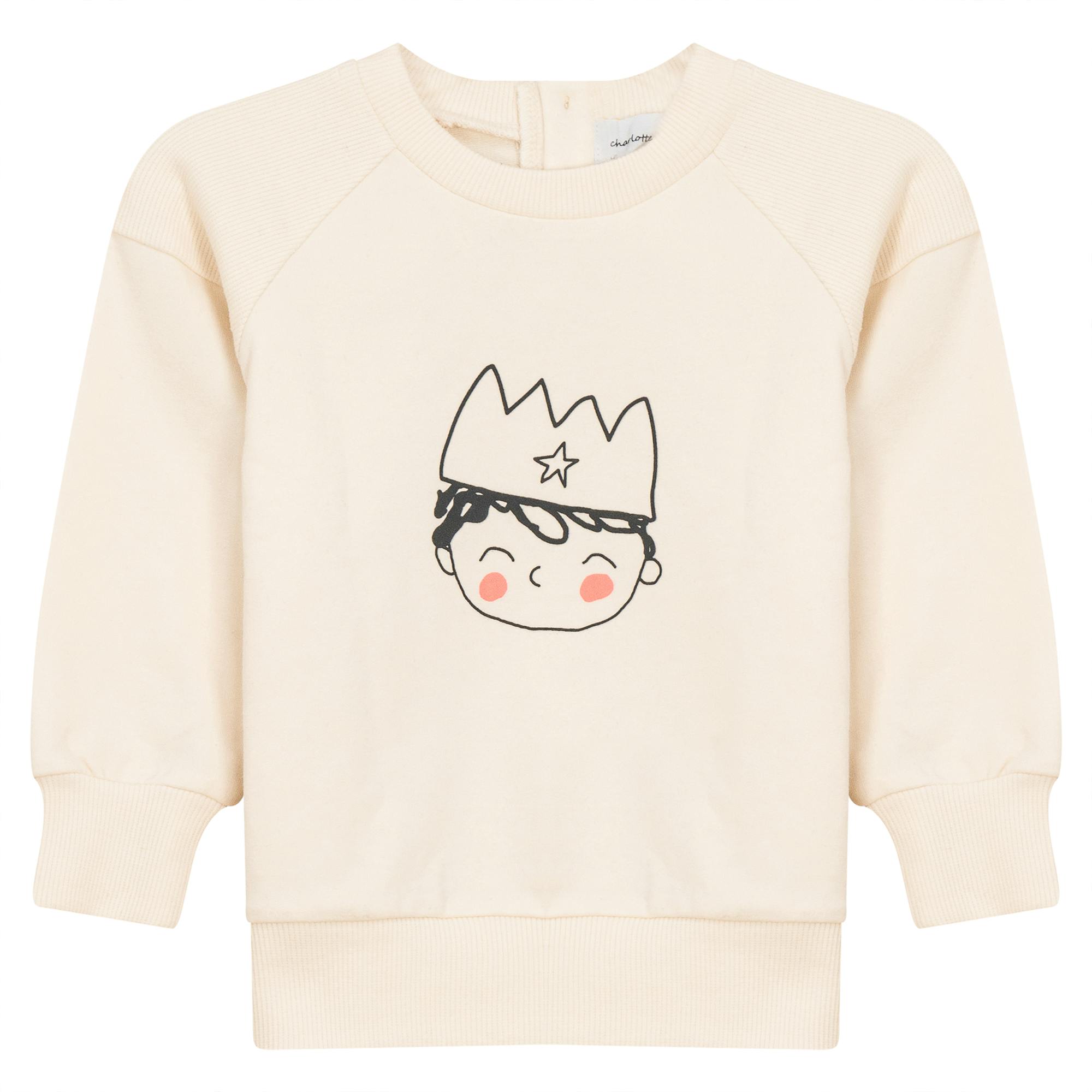 Crown Print Ribbed Button Front Sweatshirt
