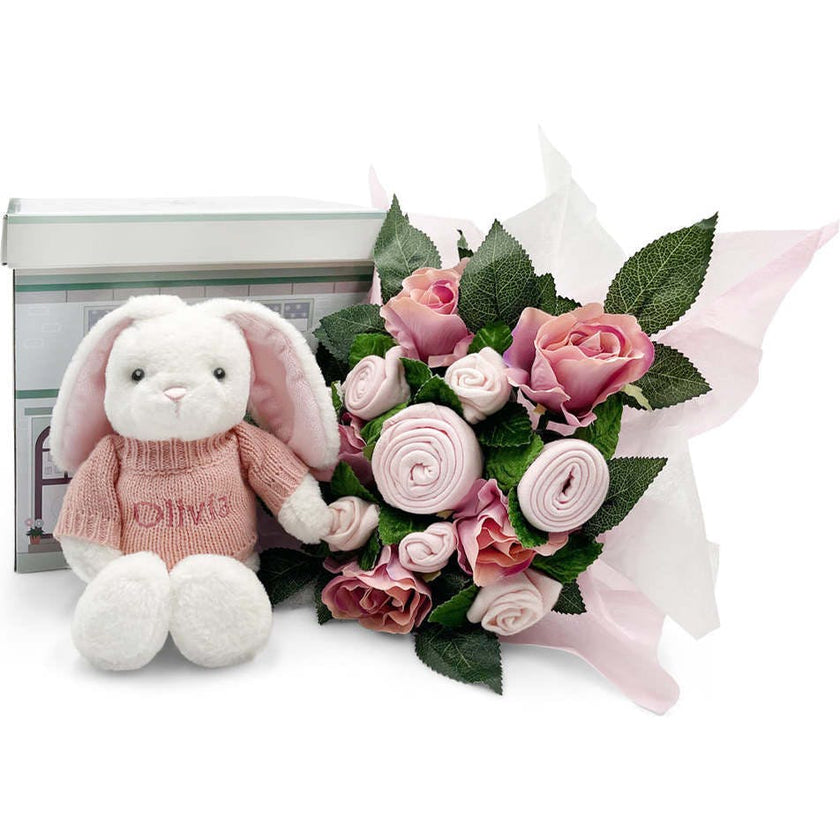 Hand Tied Baby Clothes Bouquet and Personalized