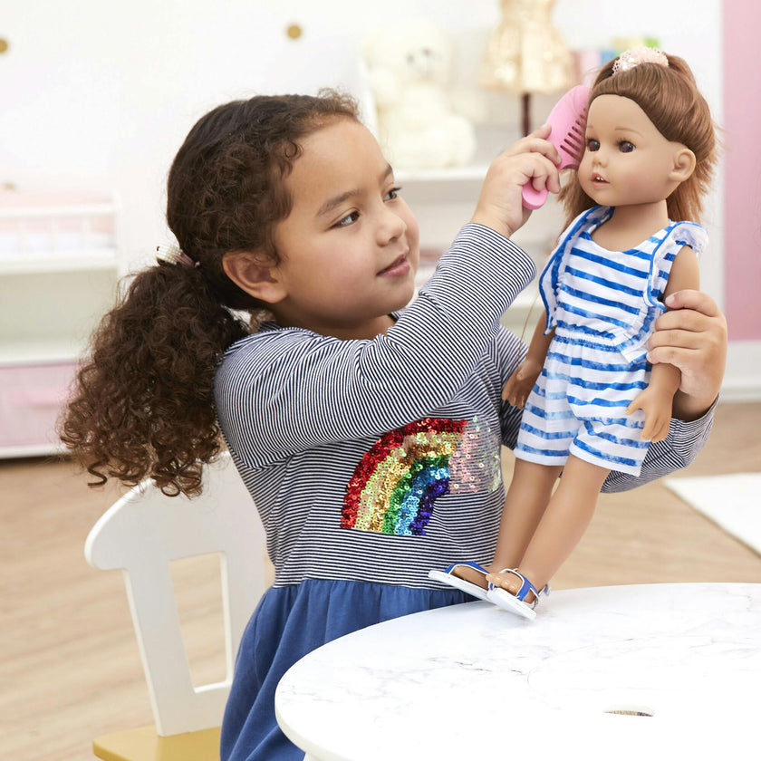 Sophia's by Teamson Kids - 18'' Doll - Stripe Romper & Thong Flip Flop