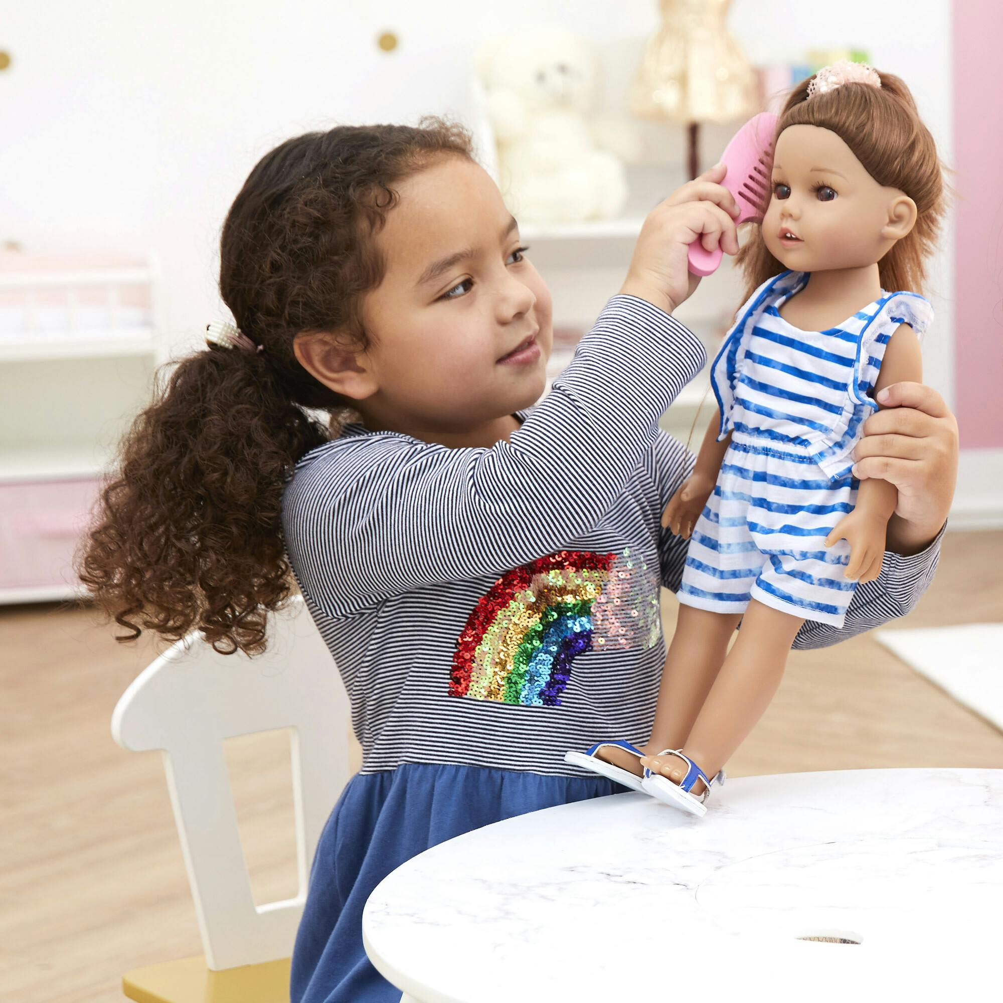 Sophia's by Teamson Kids - 18'' Doll - Stripe Romper & Thong Flip Flop