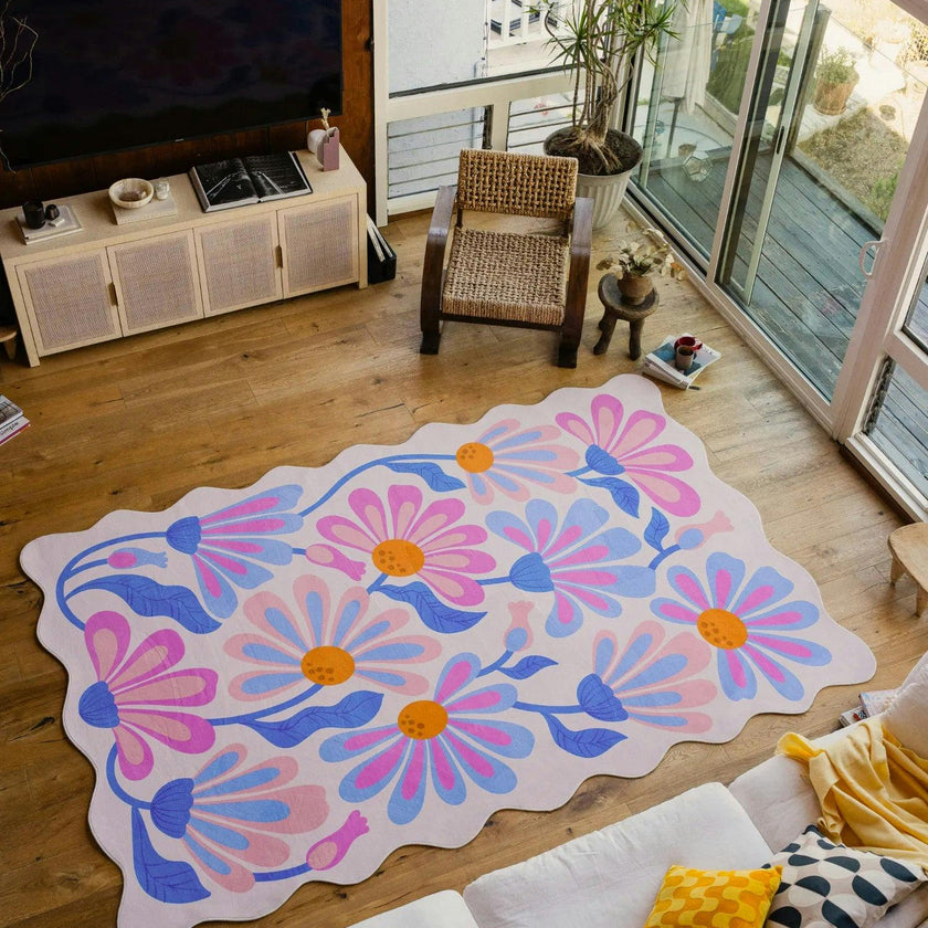 Lavender Base Purple Floral Wavy Rug by Jessica Miller