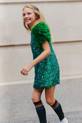Feather Puff Sleeve Sequin Short Party Dress
