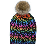 Leopard Print Wool Faux Fur Pom Pom Beanie