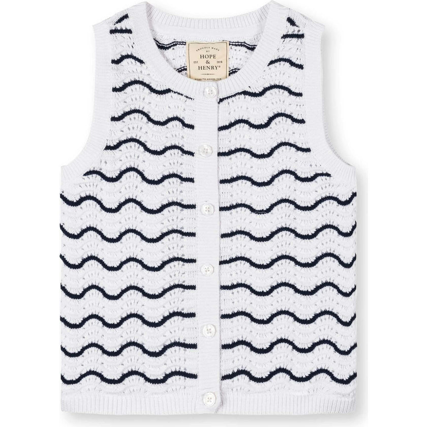 Organic Button Front Sweater Tank, White