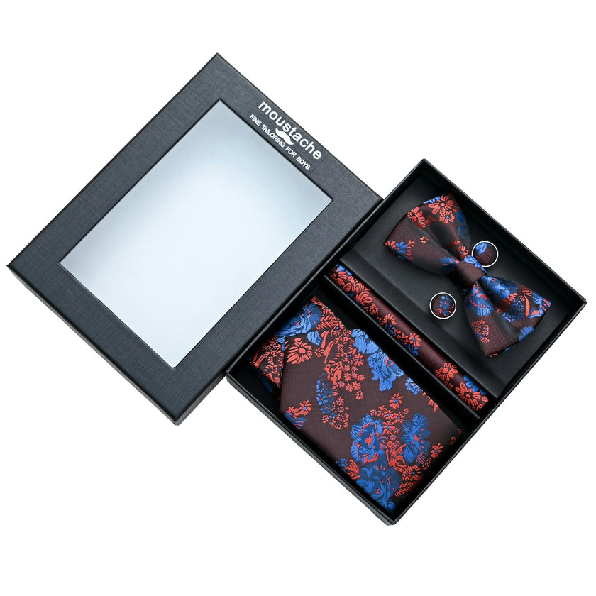 Red and Blue Floral Tie Set