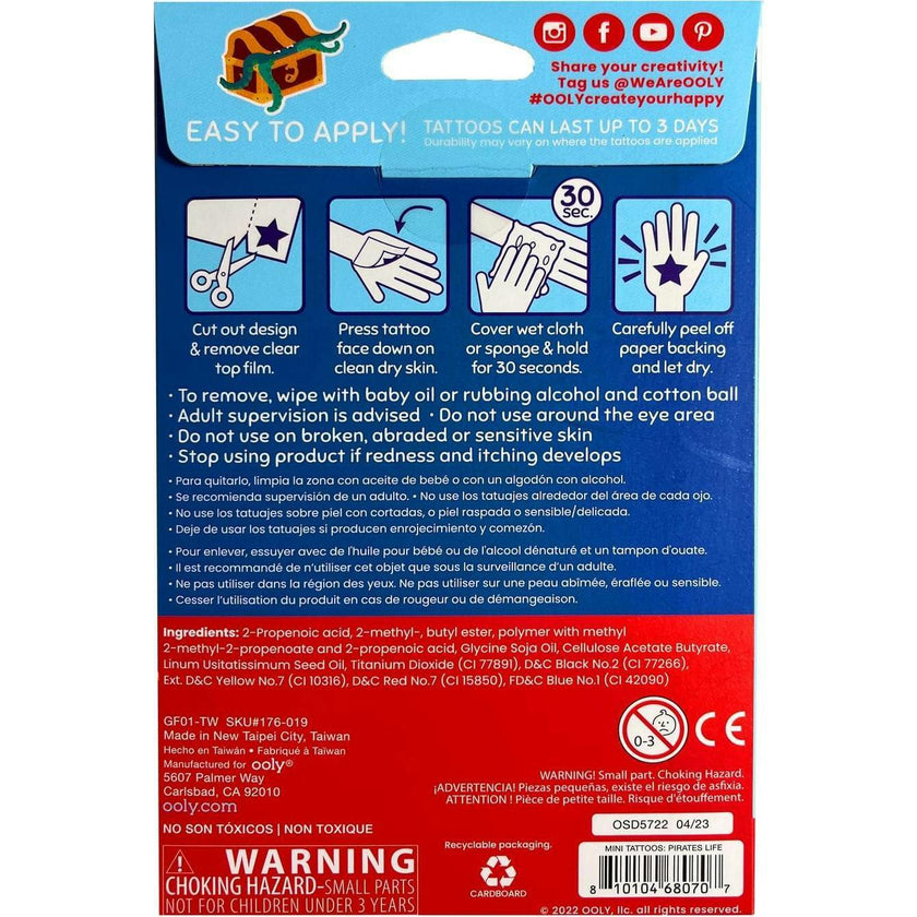 Tattoo Palooza Temporary Tattoos Mini Pack - Pirate's Life - 3 Sheets