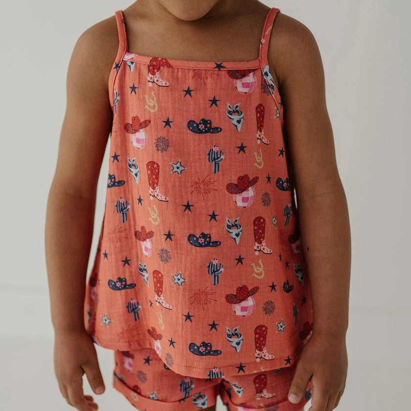 Girls Gauze Tank & Short Set in American Cowgirl