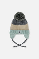 Winter Knit Hat With Teddy Bear Face And Ears Beige And Turquoise