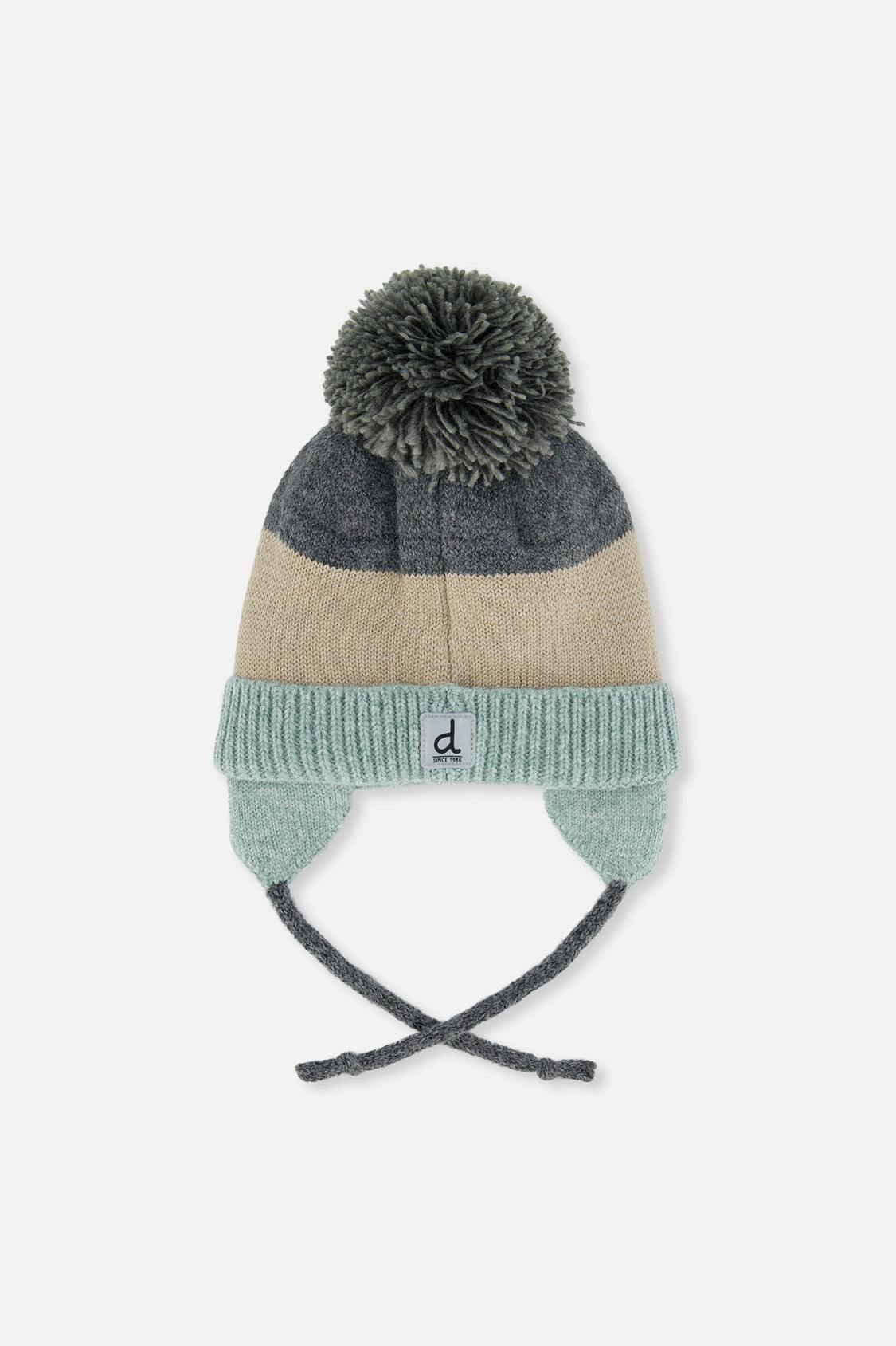 Winter Knit Hat With Teddy Bear Face And Ears Beige And Turquoise