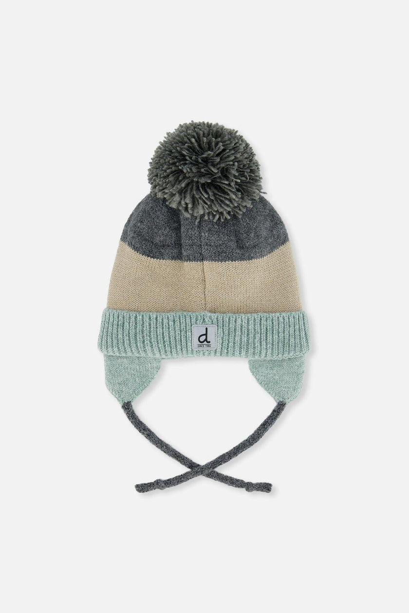 Baby Winter Knit Hat With Teddy Bear Face And Ears Beige And Turquoise