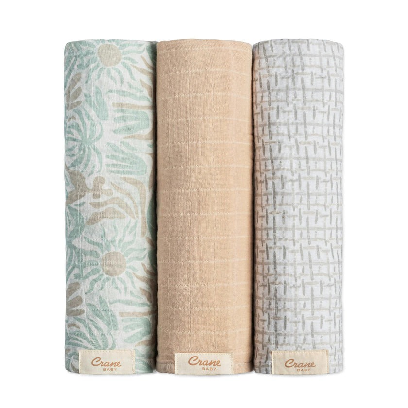 Cove Cotton Muslin Swaddle Blanket Set (Beach, Set of 3)