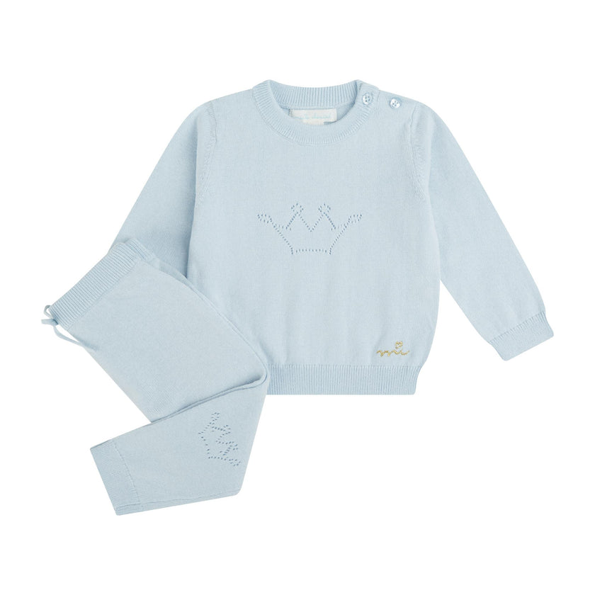 Pointelle Crown Crawler Set - Blue