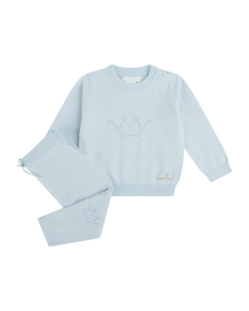 Pointelle Crown Crawler Set - Blue