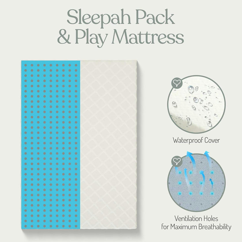 Pack and Play Mattress - Waterproof Washable Removable Cover + Carry Bag