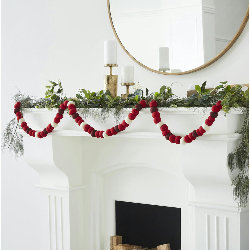 Enormous Christmas Garland and Bunting - XL Maroon, Red, and Cream Balls - 6'