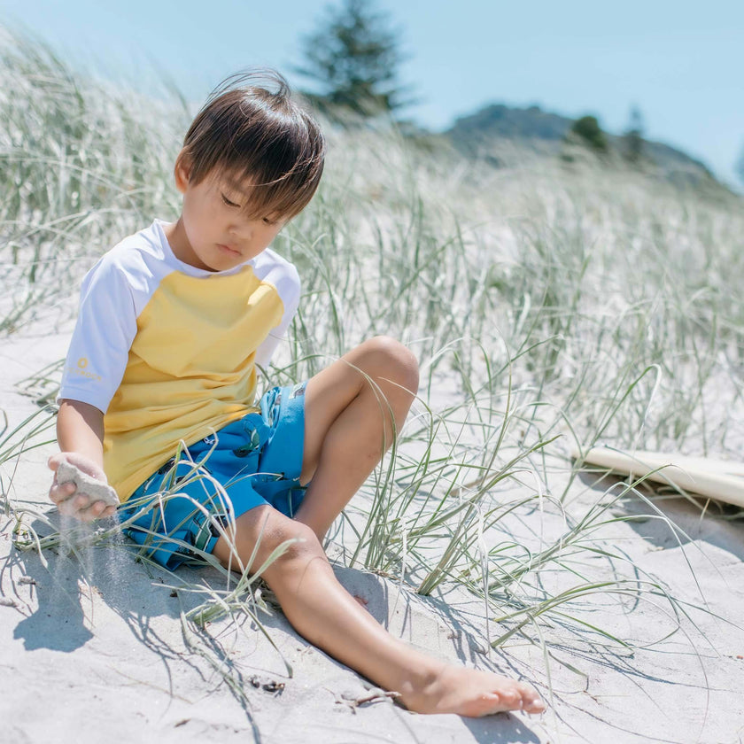 Yellow White Sleeve Sustainable SS Rash Top