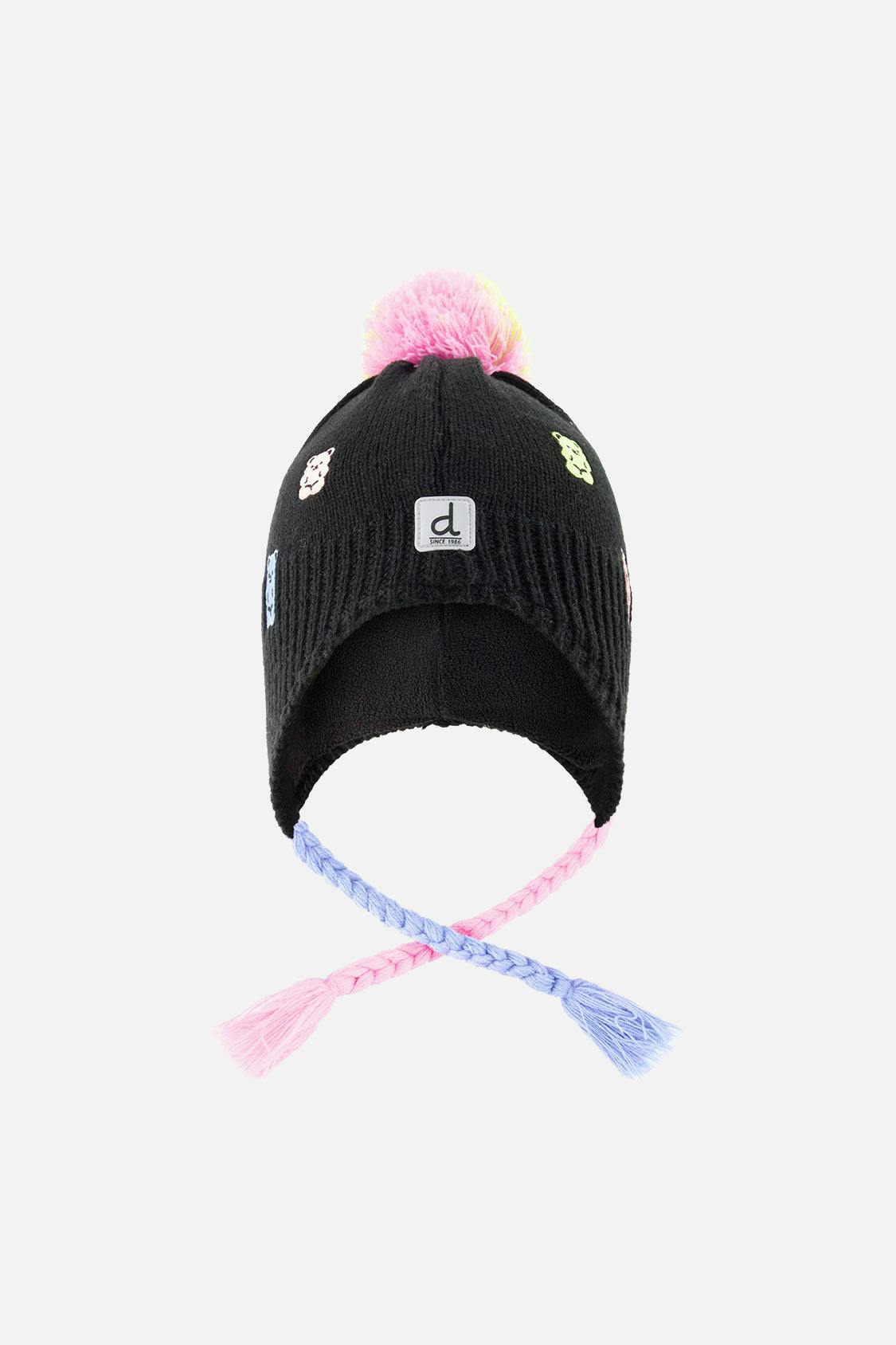 Winter Peruvian Knit Hat With Pompom Black, Pink, Blue And Green