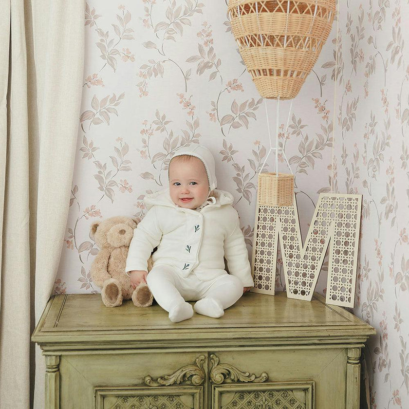 Plush Print Boys' Jacket Layette Set Ivory & Blue