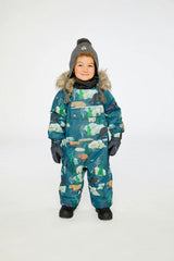 Baby One Piece Snowsuit Adapted For Car Seats Blue Bear Print