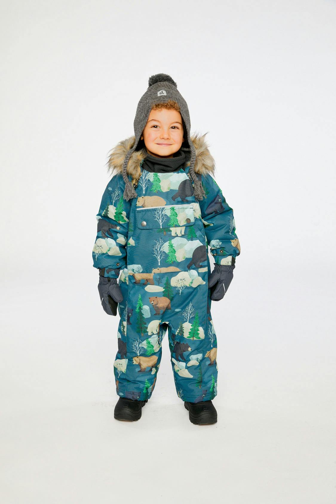 Baby One Piece Snowsuit Adapted For Car Seats Blue Bear Print