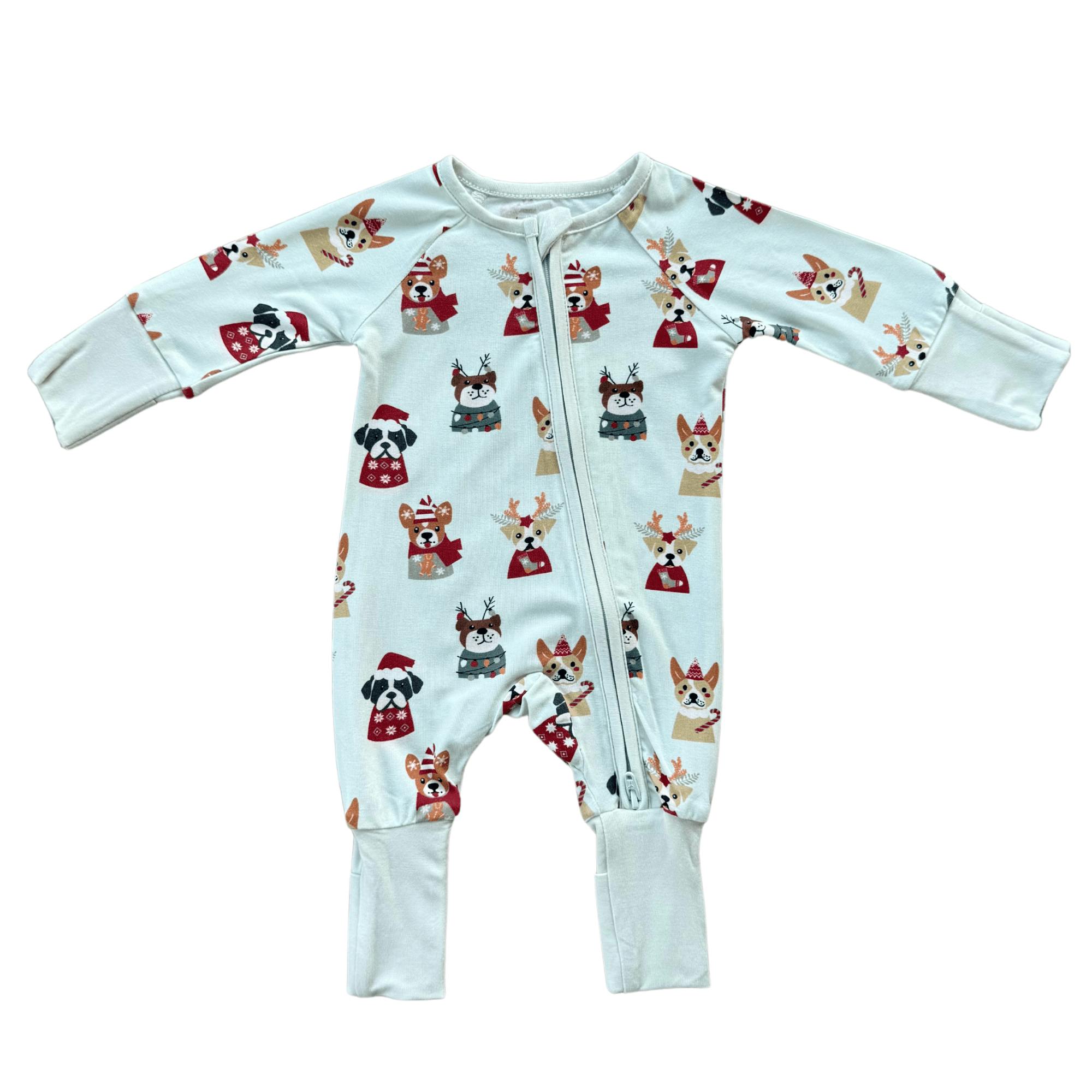 Baby Boy Long Sleeve Zip Romper in Christmas Dogs