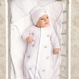 Vehicle Embroidered Cotton Gown w/Hat White