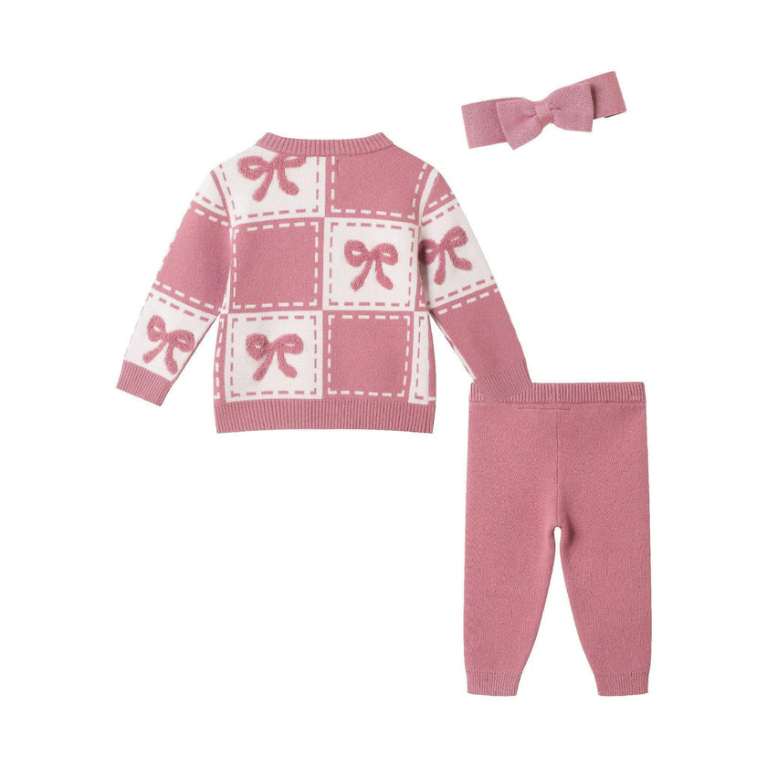 Infant Chenille Sweater Set with Headband| Pink Bows