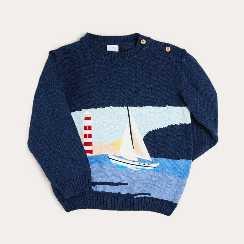 Seaside Postcard Knitted Jumper in Navy (18mths-6yrs)
