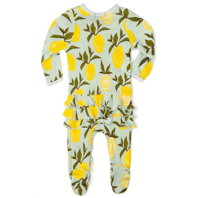 Lemon Organic Cotton Ruffle Zipper Footed Romper