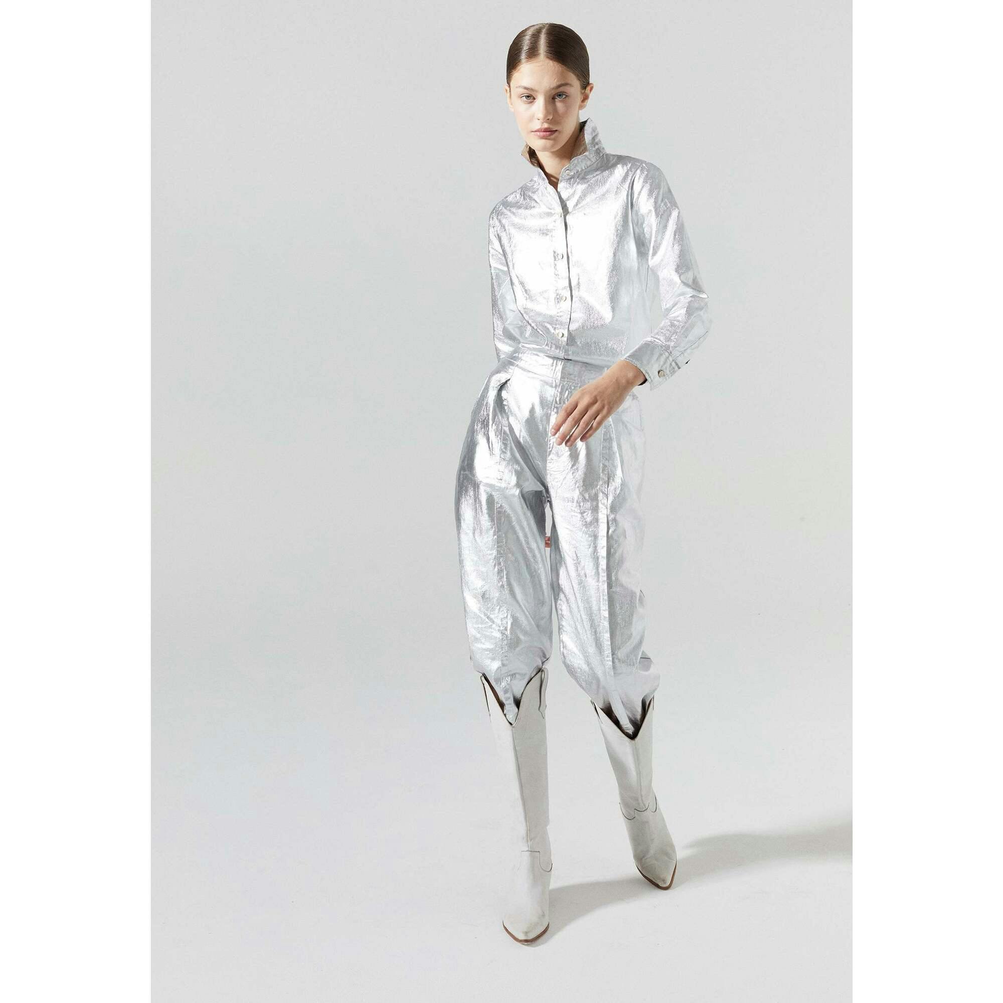San Marino Metallic Linen Shirt - Silver